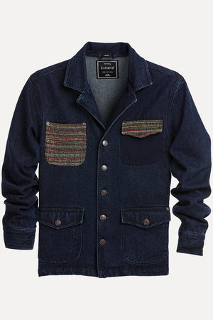 Men's Dark Wash Navy Denim Lapel Jacket
