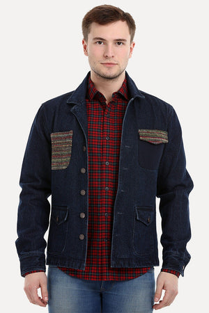 Men's Dark Wash Navy Denim Lapel Jacket