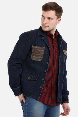 Men's Dark Wash Navy Denim Lapel Jacket