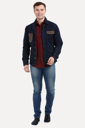 Men's Dark Wash Navy Denim Lapel Jacket