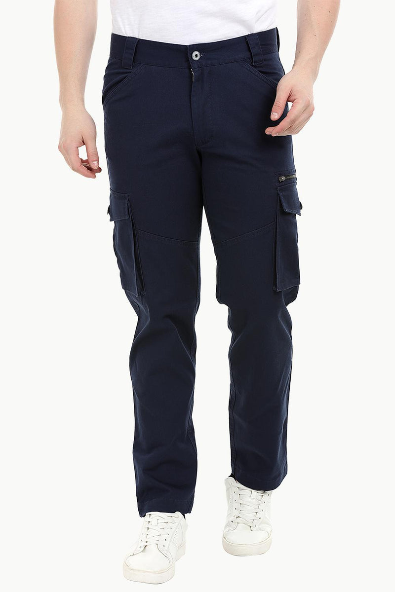 Cargo twill denim pants with pockets