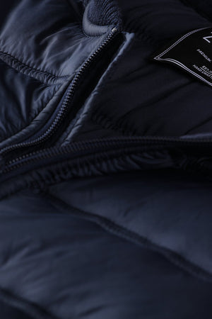 Padded Knit Sleeve Navy Zipper Jacket