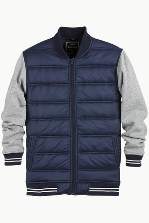 Padded Knit Sleeve Navy Zipper Jacket