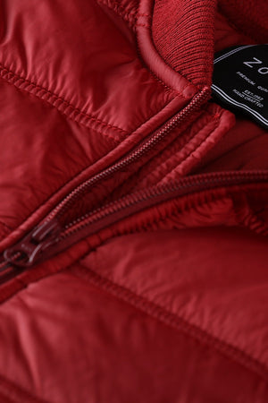 Padded Knit Sleeve Red Zipper Jacket