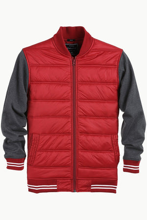 Padded Knit Sleeve Red Zipper Jacket