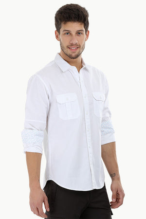 Solid Shirt with Pleated Pockets