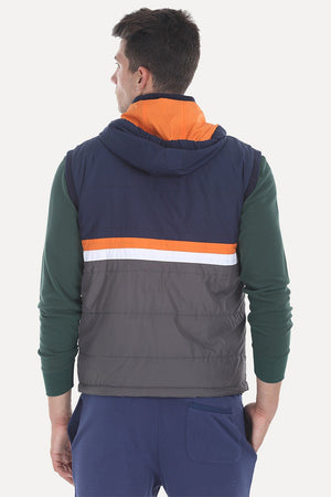 Padded Poly Sleeveless Hooded Jacket