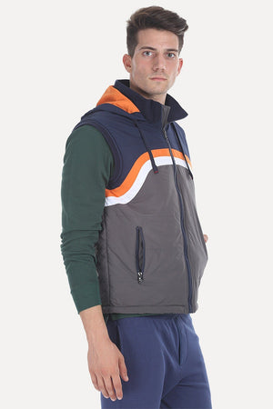 Padded Poly Sleeveless Hooded Jacket