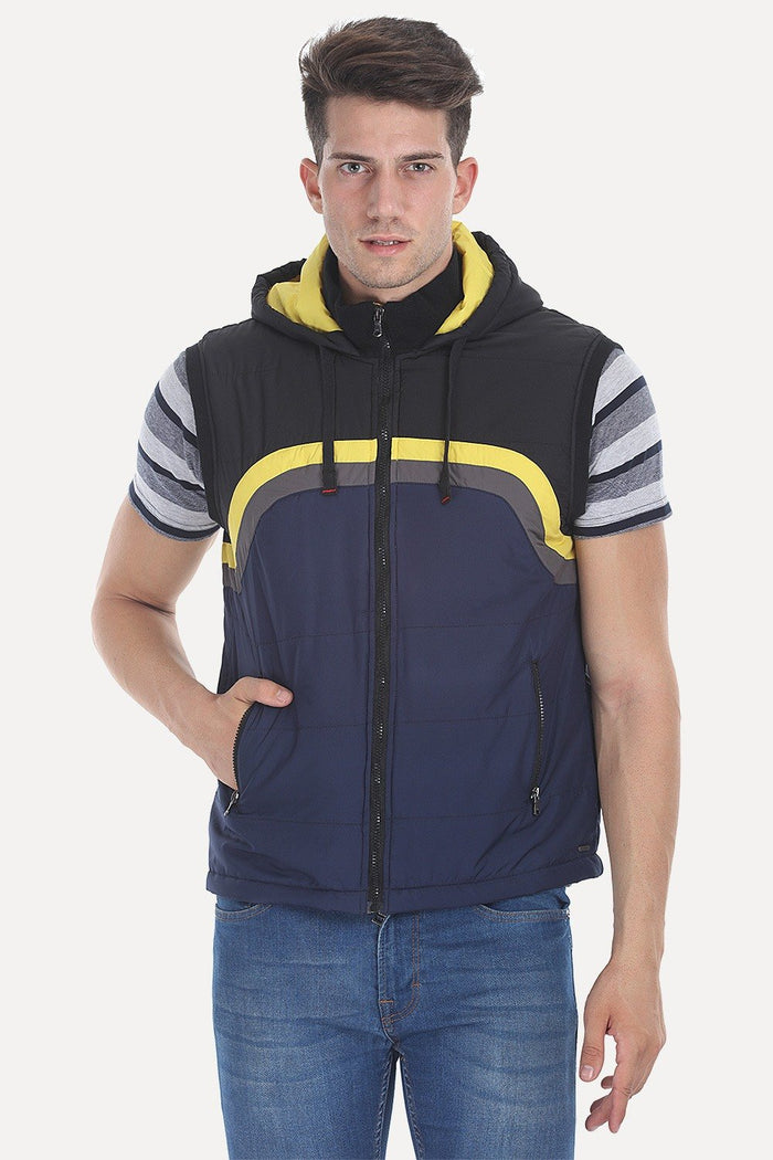 Padded Poly Sleeveless Hooded Jacket