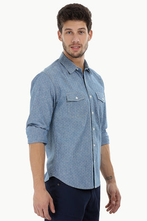 Cotton Chambray Printed Shirt