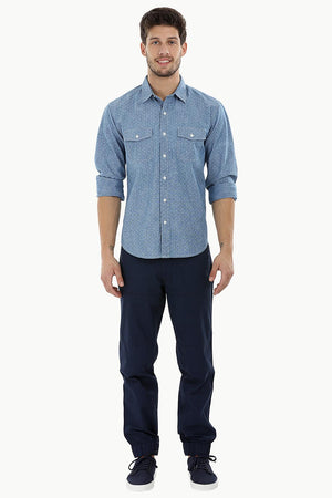 Cotton Chambray Printed Shirt