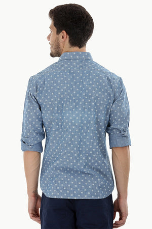 Printed Cotton Indigo Denim Shirt