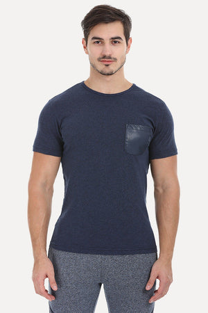 Solid Cotton Tee With Faux Leather Pocket