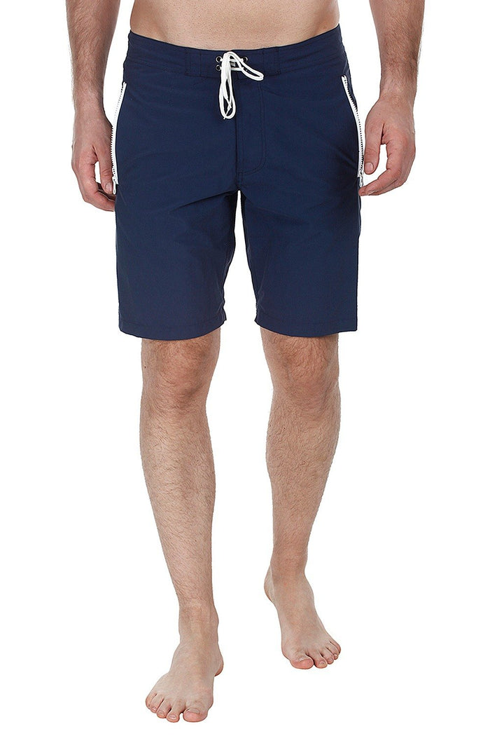 Solid Nylon Swim Shorts With White Zipper