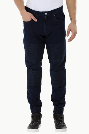 Quilted Panel Denim Jogger Pants