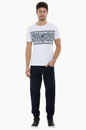 Quilted Panel Denim Jogger Pants