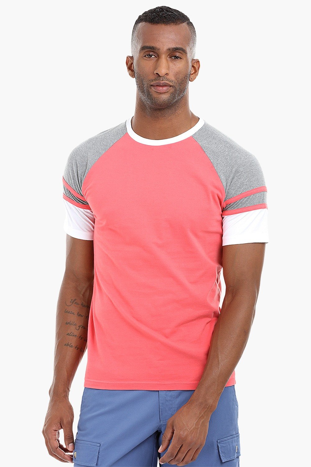 Buy Online Grey Raglan Cut Sew T Shirt for Men Online at Zobello