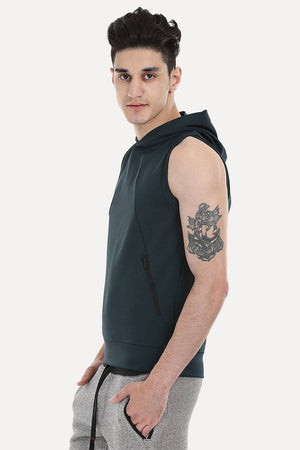 Stretch Cotton Poly Blend Sleeveless Performance Wear Hoodie