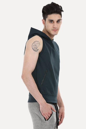 Stretch Cotton Poly Blend Sleeveless Performance Wear Hoodie