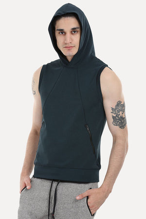 Stretch Cotton Poly Blend Sleeveless Performance Wear Hoodie