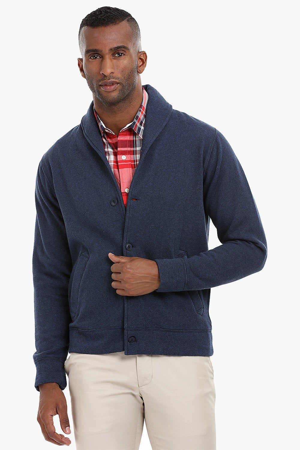 Buy Online Heather Navy Blue Shawl Collar Cardigan for Men Online Zobello