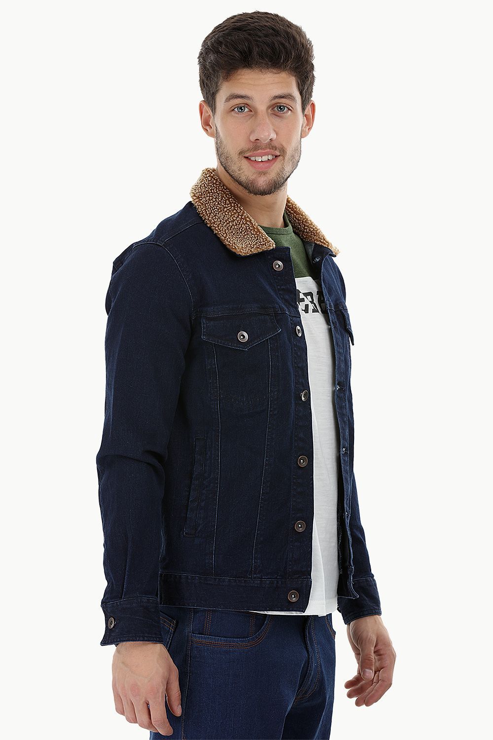 Buy Online Sherpa Collar Indigo Denim Jacket at
