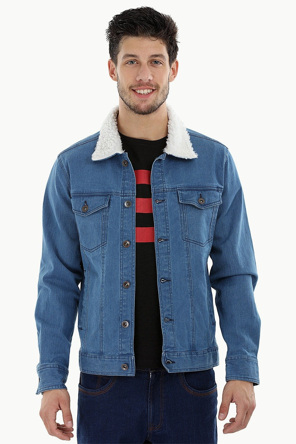 Sherpa Collar Indigo Denim Jacket - Main Image