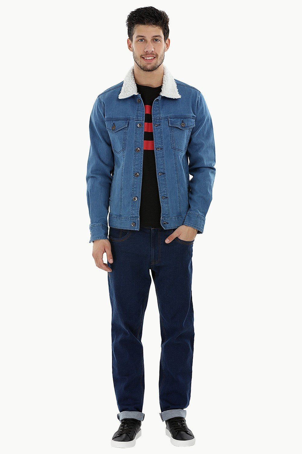 Sherpa Collar Indigo Denim Jacket – Zobello - Main Image
