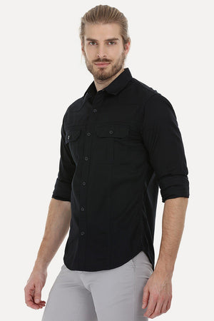 Shirt with Box Pleated Flap Pockets