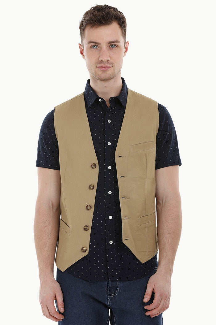 Sleeveless Lapel Khaki Jacket