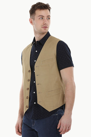 Sleeveless Lapel Khaki Jacket