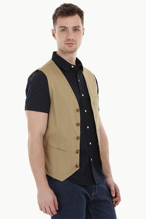 Sleeveless Lapel Khaki Jacket