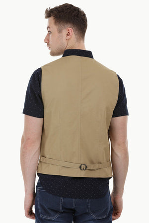 Sleeveless Lapel Khaki Jacket
