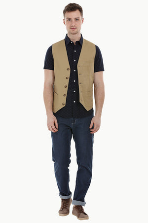 Sleeveless Lapel Khaki Jacket
