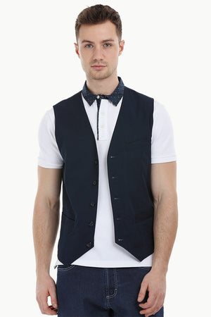 Sleeveless Lapel Navy Jacket