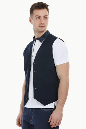 Sleeveless Lapel Navy Jacket
