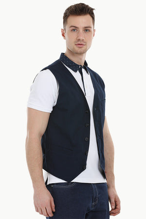 Sleeveless Lapel Navy Jacket