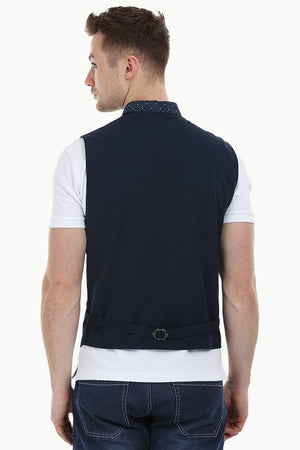 Sleeveless Lapel Navy Jacket