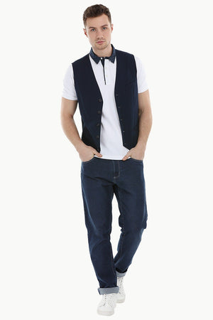 Sleeveless Lapel Navy Jacket