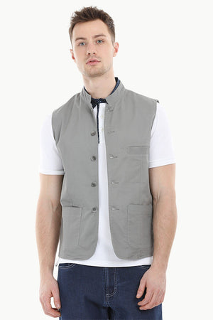 Sleeveless Nehru Stone Grey Jacket