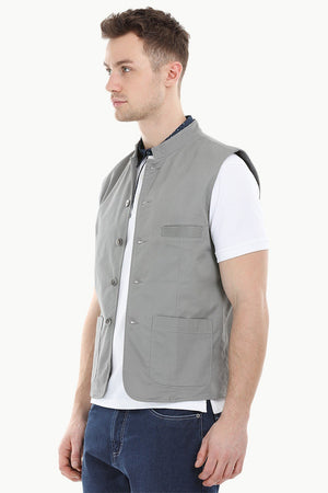 Sleeveless Nehru Stone Grey Jacket