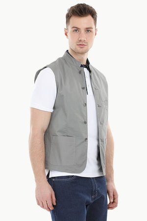 Sleeveless Nehru Stone Grey Jacket