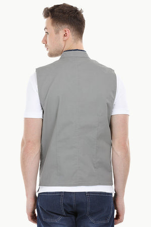 Sleeveless Nehru Stone Grey Jacket