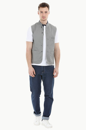 Sleeveless Nehru Stone Grey Jacket