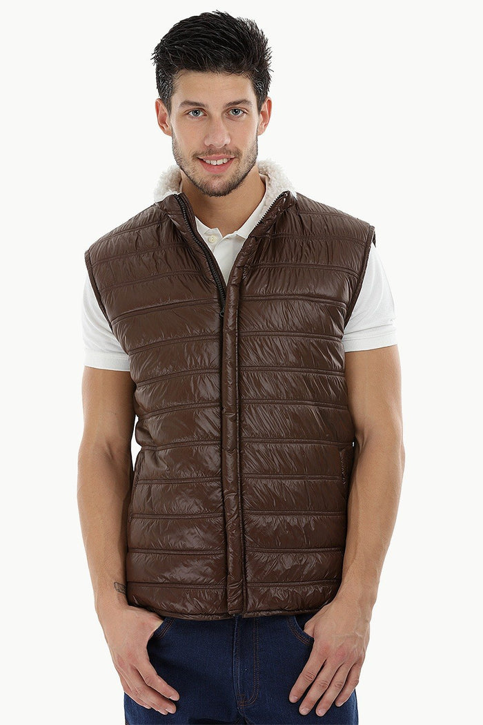 Sleeveless Quilted Jacket with Sherpa Lining