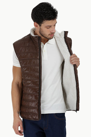 Sleeveless Quilted Jacket with Sherpa Lining