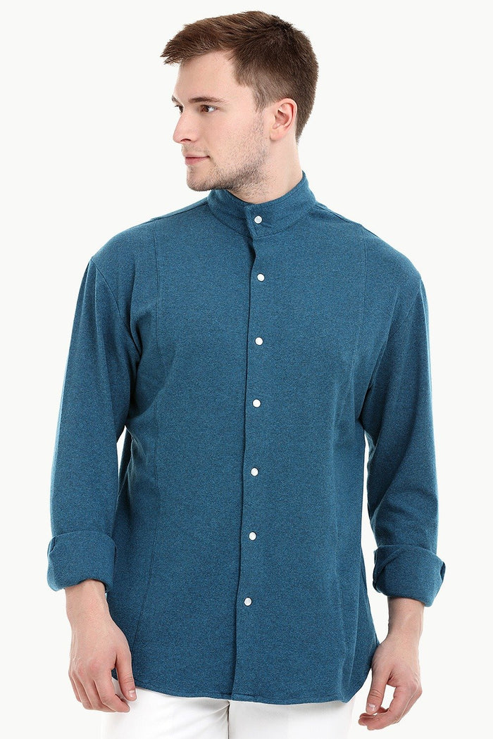 Mens Snap Button Knit Sky Blue Shirt
