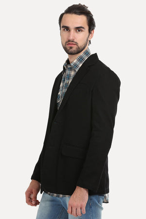 Solid Black Casual Blazer