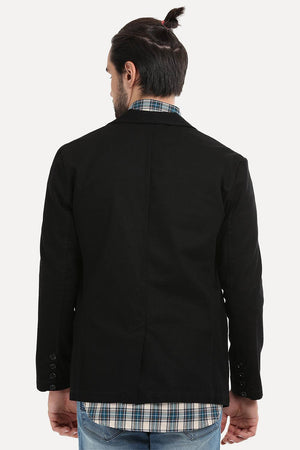 Solid Black Casual Blazer