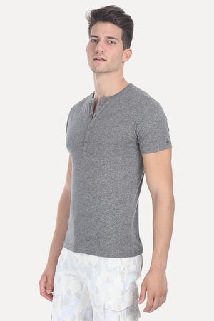 Short Sleeve Solid Henley